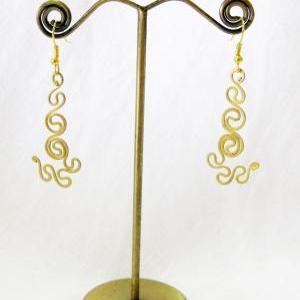 Brass Dangle Earrings, Swirl Brass Earrings,..