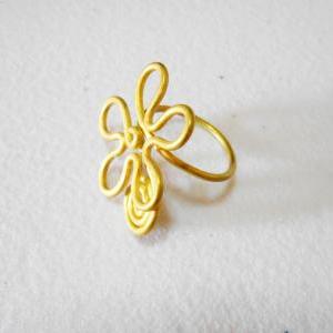 Brass Ring, Flower, Delicate Designs - Adjustable..