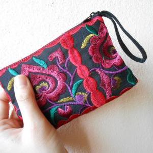 Red Black Cotton Flower Colorful Purse Embroidery..