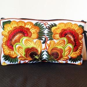 Colorful Gold Cotton Embroidered Purse On White..