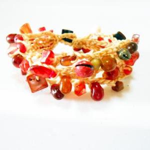 Red Bubble Beaded Bracelet, Natural Wax String..