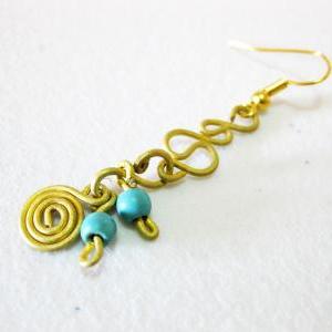Swirl Brass Earrings, Brass Dangle Earrings With..