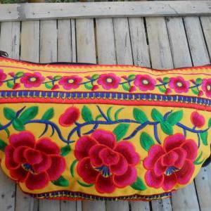 Pink Half Moon Clutch Bag, Handmade Embroidered W/..