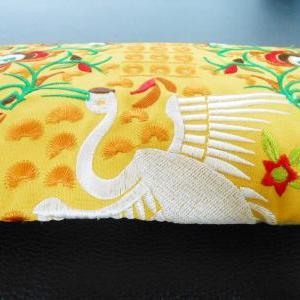 Yellow Flamingo Embroidered Clutch Bag, W/ Yellow..