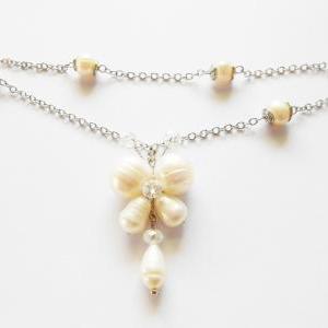 White Freshwater Pearl Chain Anklet With Dangle..
