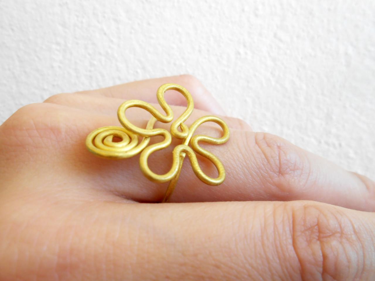 Brass Ring, Flower, Delicate Designs - Adjustable Ring, Jewelry Thailand Handmade. (jr1005)