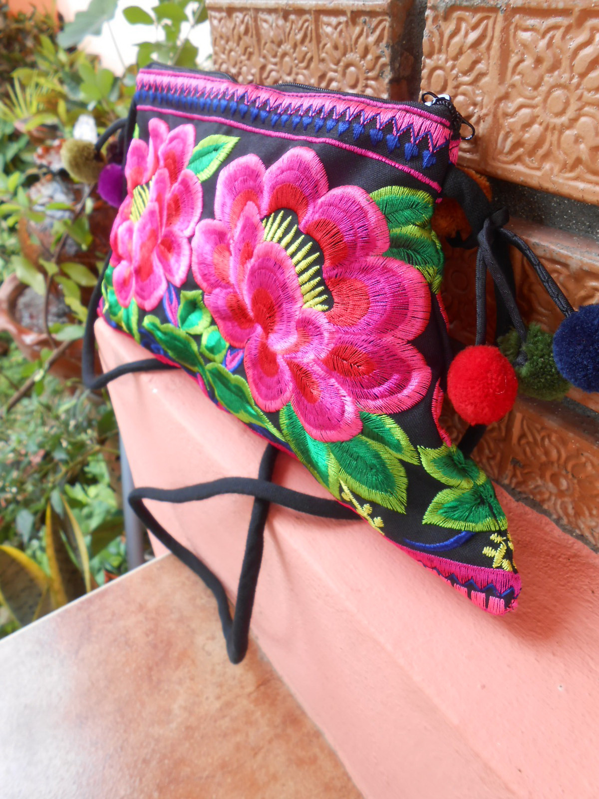 Long Strap Cross-body Bag, Trapezoid Embroidery Chinese Hmong Hilltribe ...