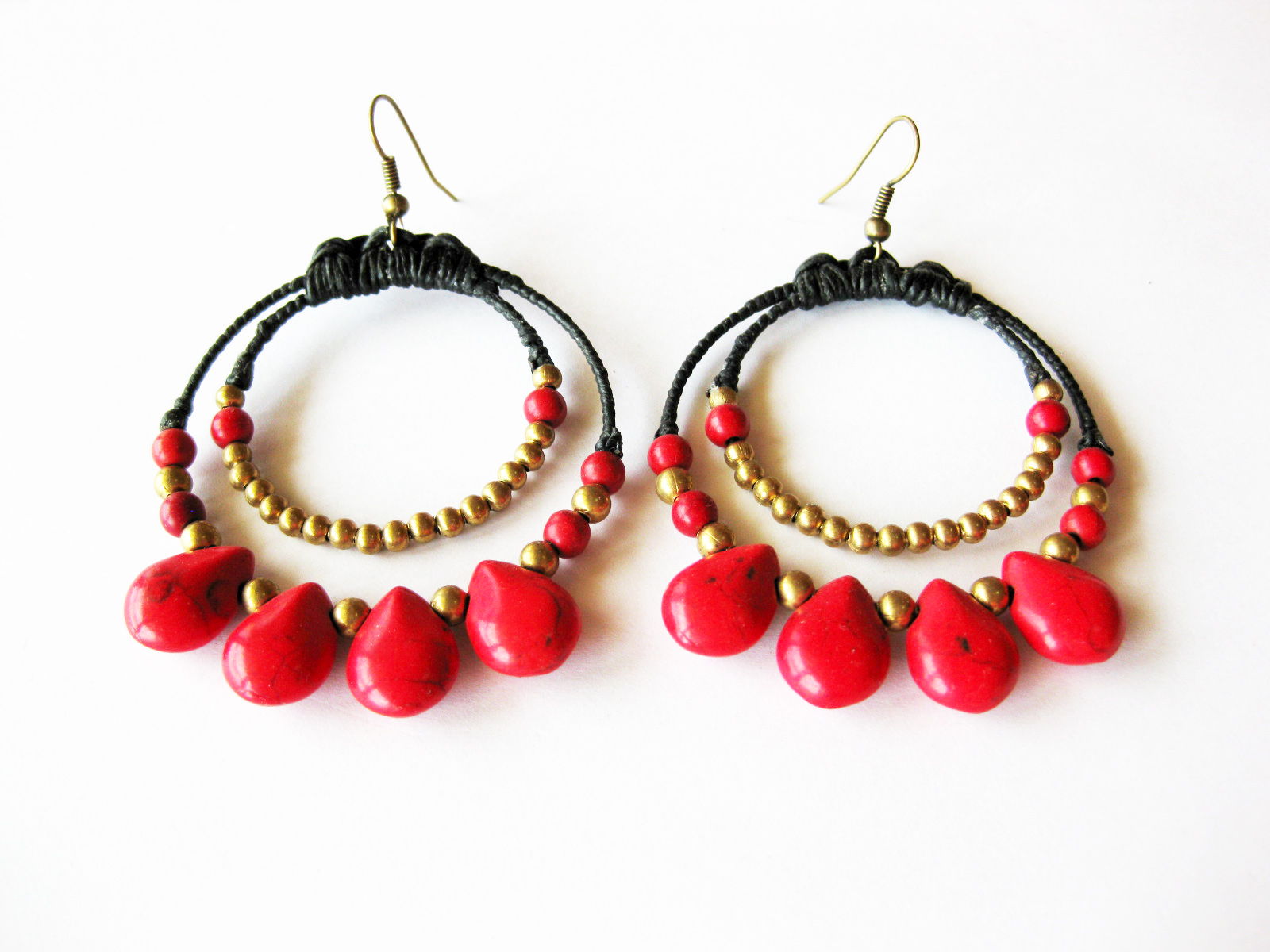 Handmade Dangle Earrings With Beads Stone And Brass Bead, Jewelry